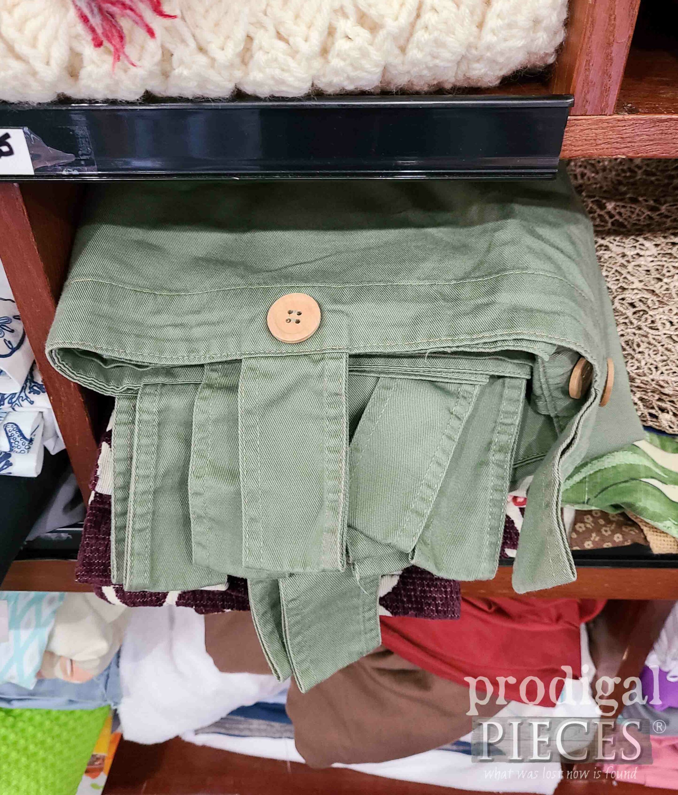 Thrifted Curtains Before Refashion into DIY Cargo Pants | prodigalpieces.com #prodigalpieces