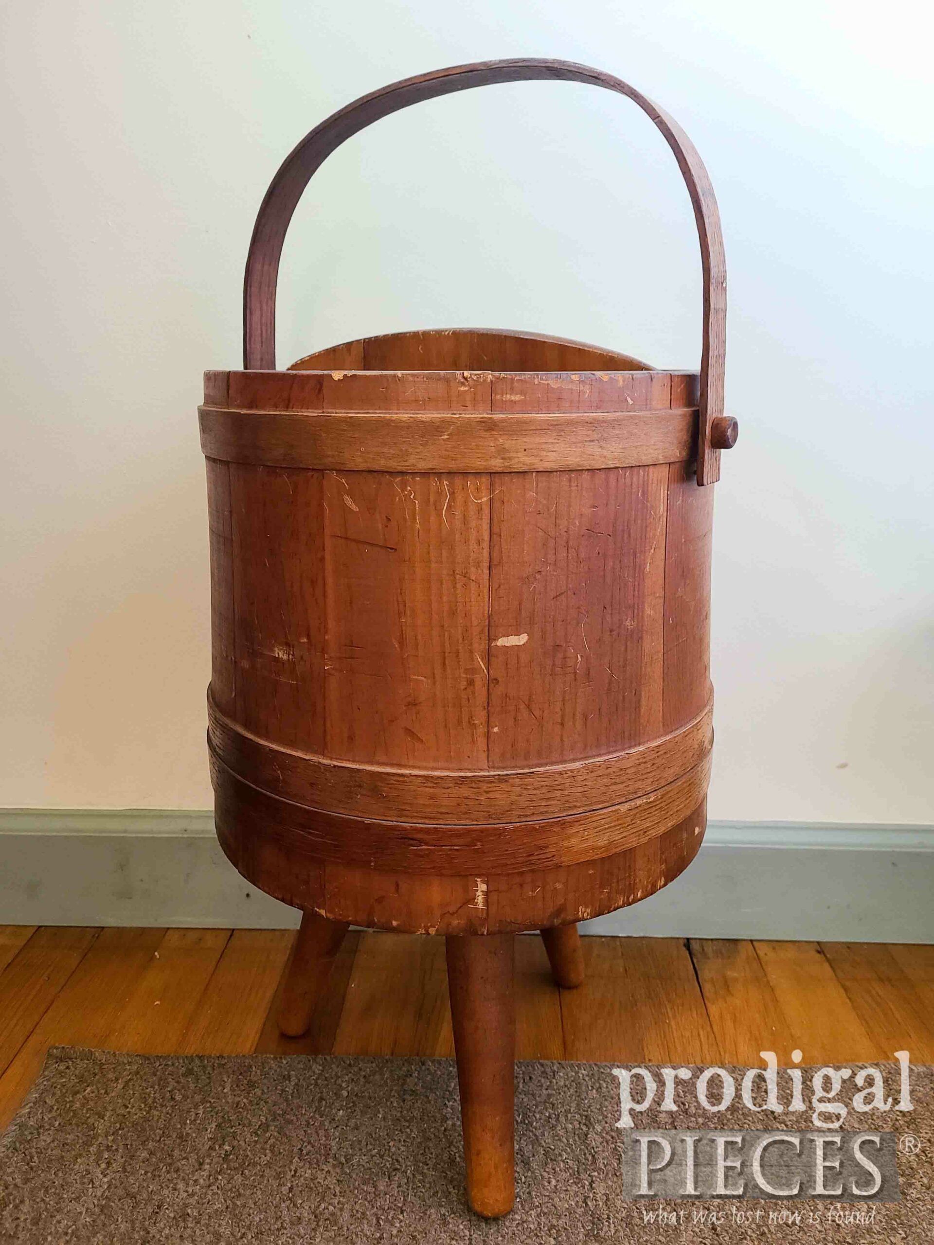 Vintage Firkin Sewing Bucket Makeover Before | prodigalpieces.com #prodigalpieces