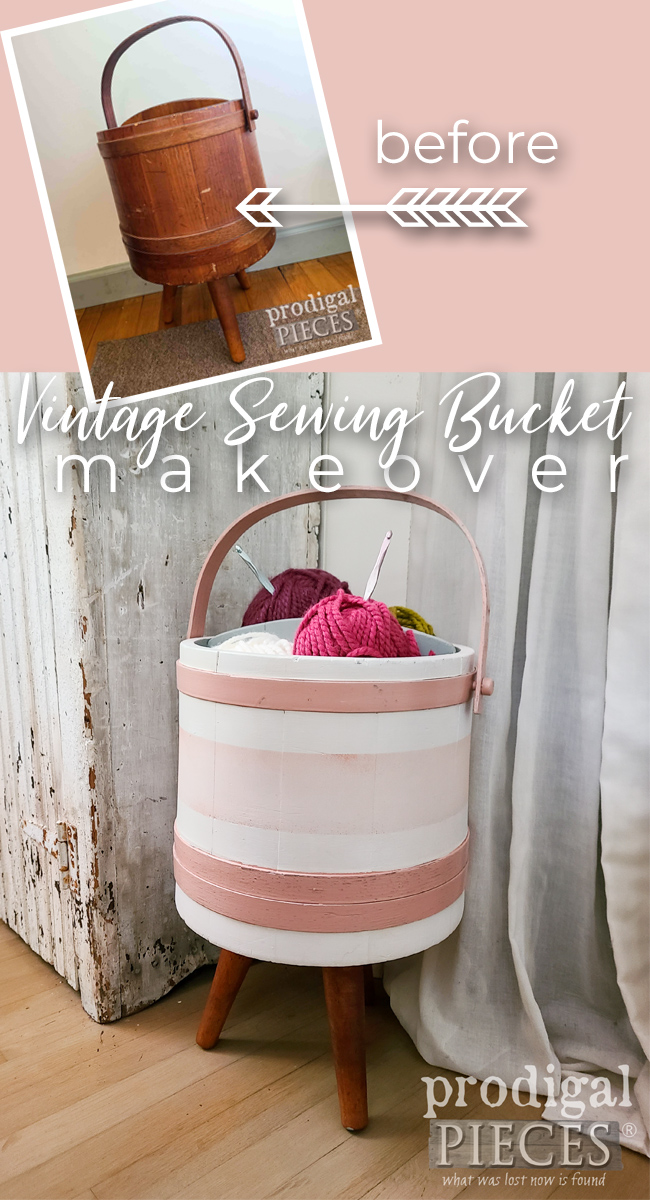 A vintage sewing bucket by Firkin gets a much-needed makeover for an updated Mid-Century Modern style by Larissa of Prodigal Pieces | prodigalpieces.com #prodigalpieces #diy #midcentury #modern