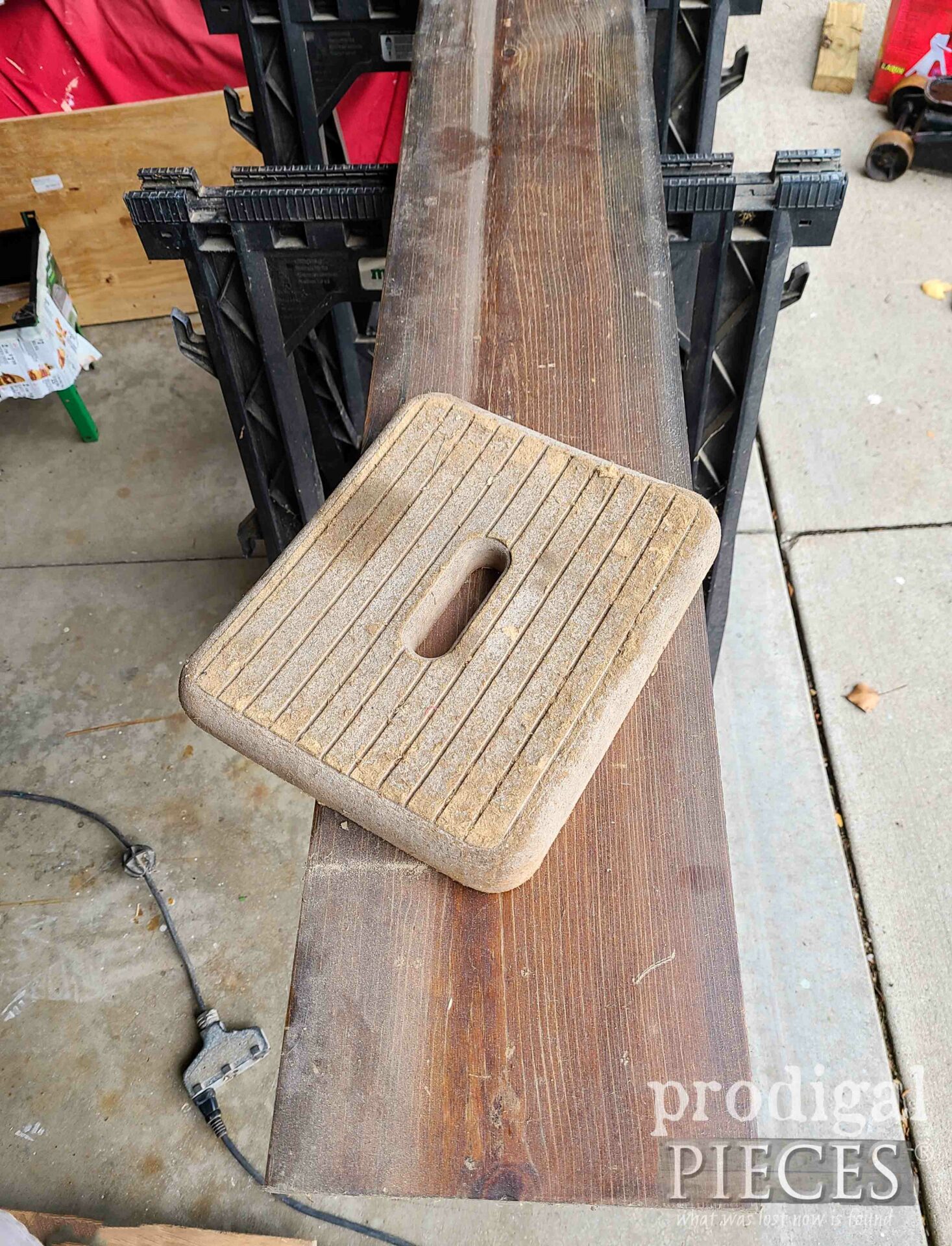 Cutting New Garden Stool Seat for Damaged Vintage Repair | prodigalpieces.com #prodigalpieces