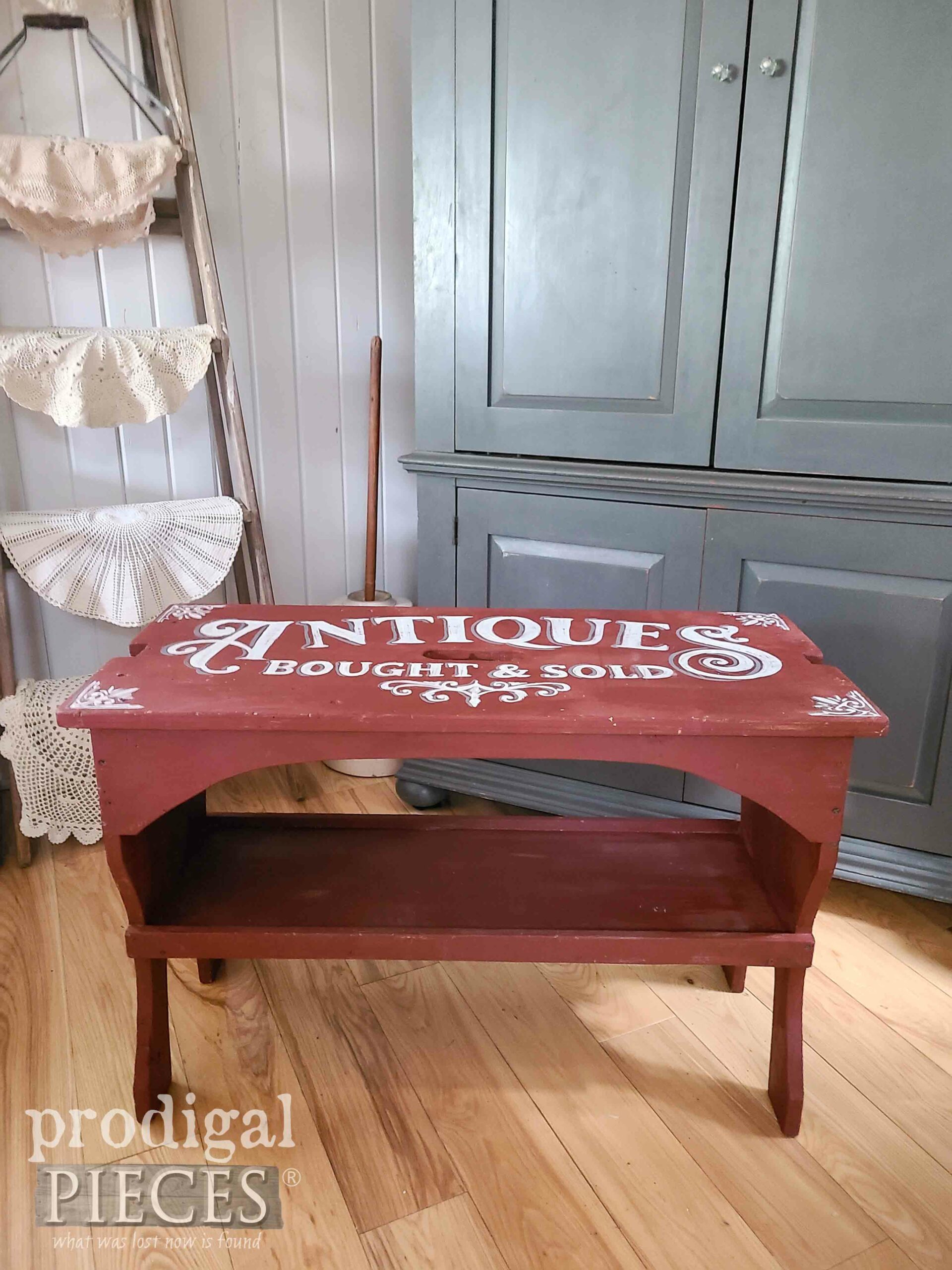 Red Rustic Farmhouse Bench by Larissa of Prodigal Pieces | prodigalpieces.com #prodigalpieces
