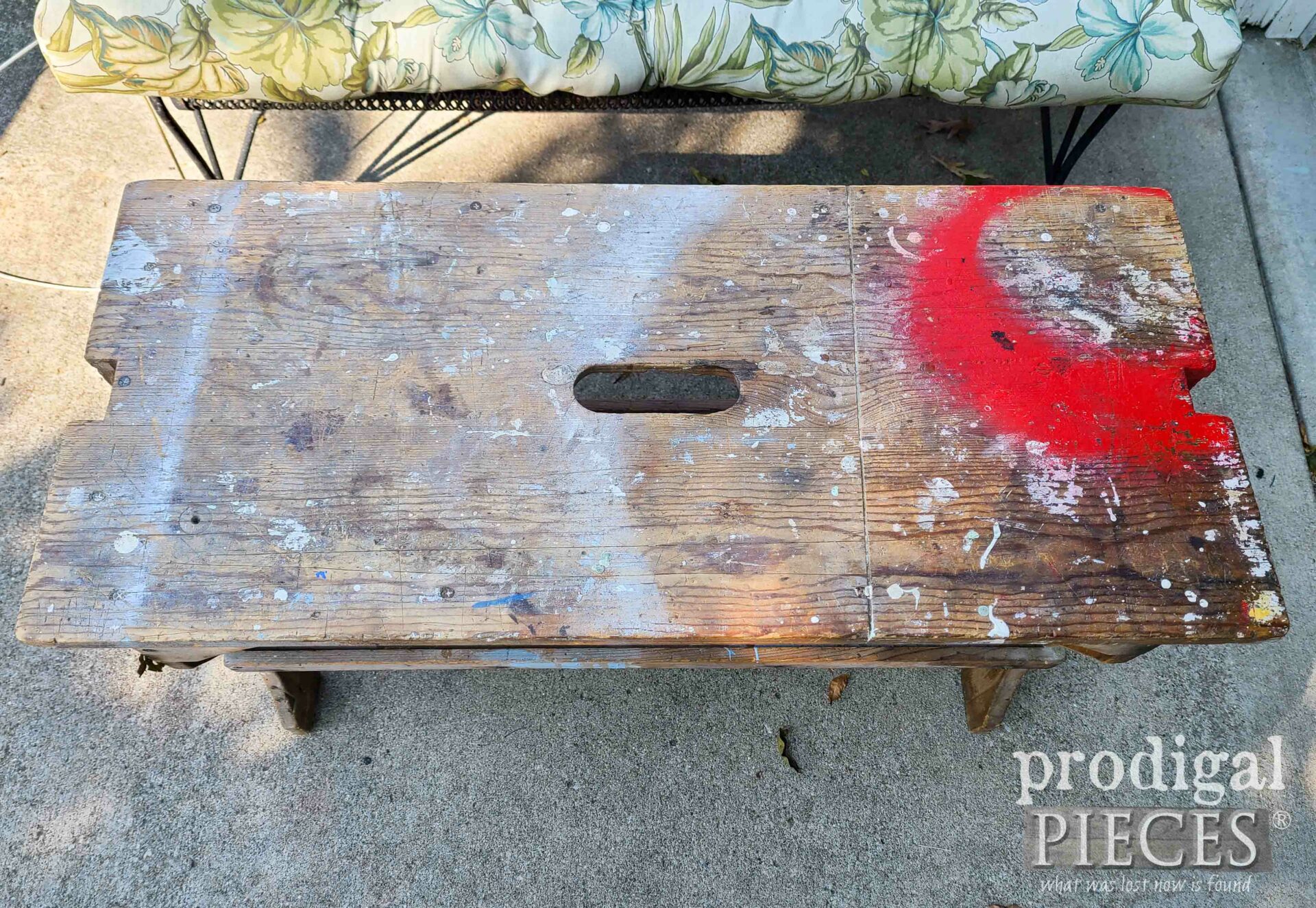 Top of Rustic Bench with Damage | prodigalpieces.com #prodigalpieces