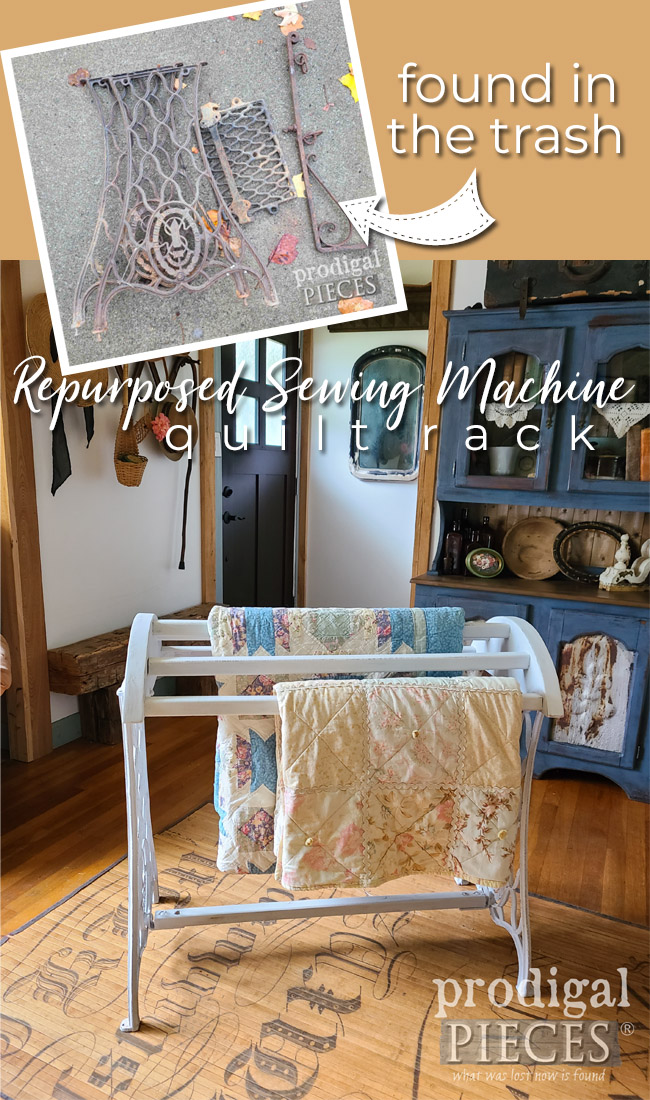 Repurposed Sewing Machine Turned DIY Quilt Rack by Larissa of Prodigal Pieces | prodigalpieces.com #prodigalpieces