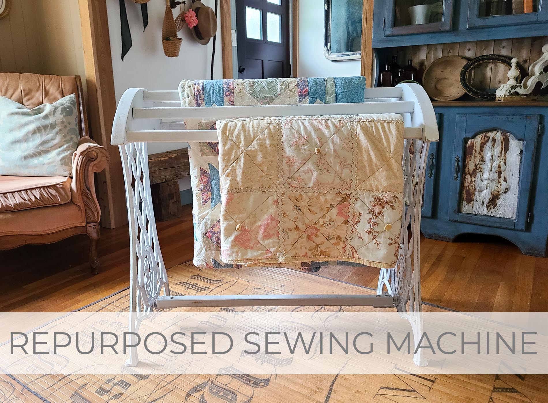 Showcase of Repurposed Sewing Machine Turned Quilt Rack by Larissa of Prodigal Pieces | prodigalpieces.com #prodigalpieces