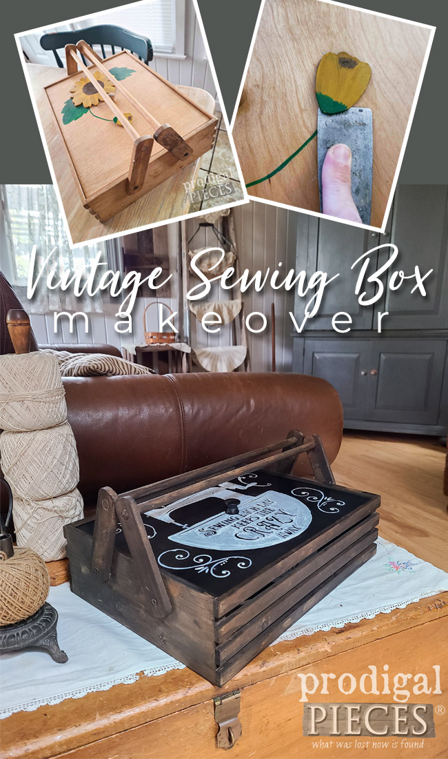 So fun and sweet! This vintage sewing box makeover give a nod to days-gone-by with a bit of whimsy | by Larissa of Prodigal Pieces | prodigalpieces.com #prodigalpieces