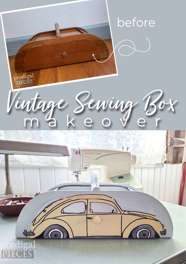 A DIY vintage sewing box with a whimsical style of a Volkswagen Beetle by Larissa of Prodigal Pieces | prodigalpieces.com #prodigalpieces