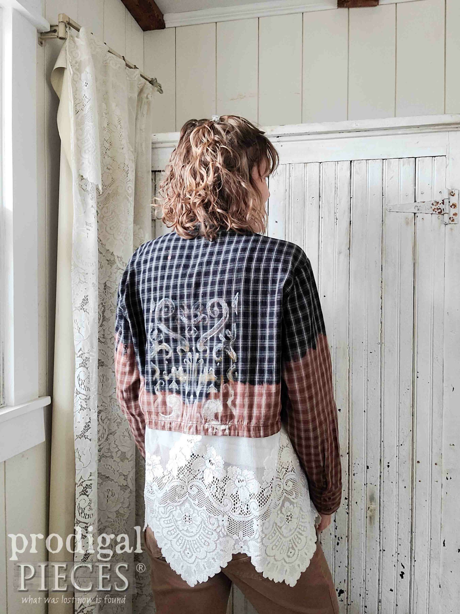 Refashioned Bleached Shirt Tutorial with Curtain Valance by Larissa of Prodigal Pieces | prodigalpieces.com #prodigalpieces