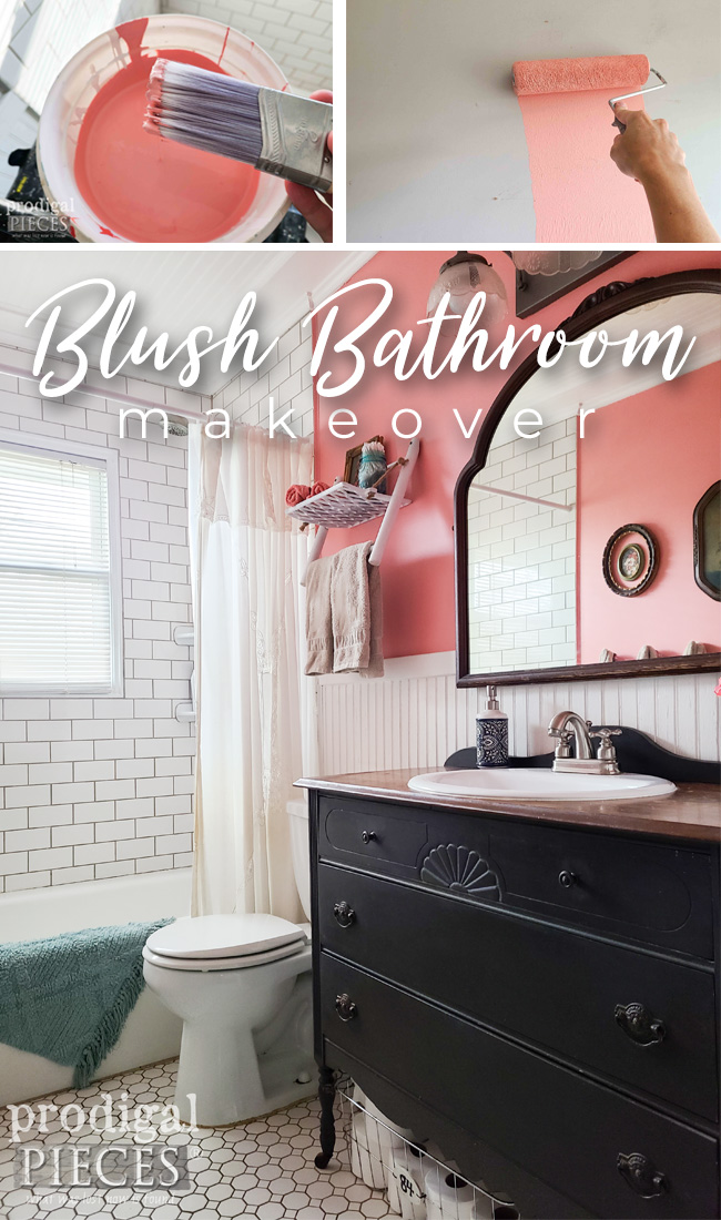 From gray to soft color, a blush bathroom makeover with a DIY twist by Larissa of Prodigal Pieces | prodigalpieces.com #prodigalpieces