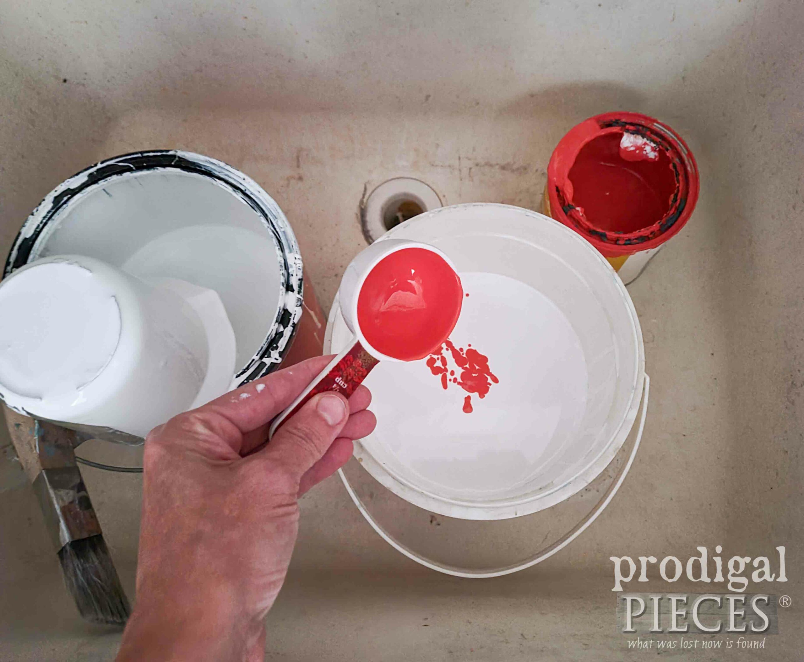 Mixing Coral Paint Color from Benjamin Moor's Raspberry Blush for Bathroom Makeover | prodigalpieces.com #prodigalpieces