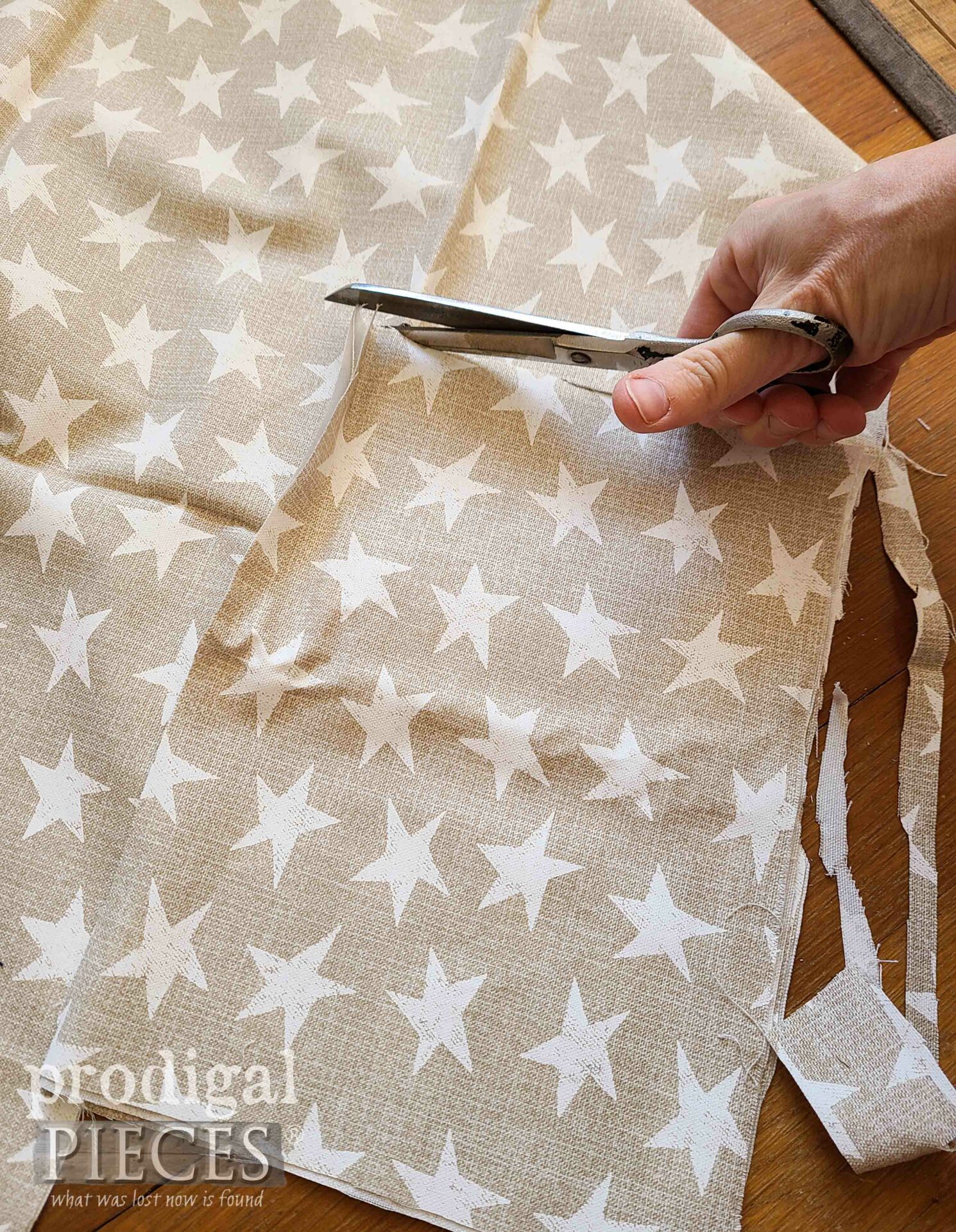 Cutting Star Fabric for Lining of DIY Freestanding Pouch | prodiagalpieces.com #prodigalpieces