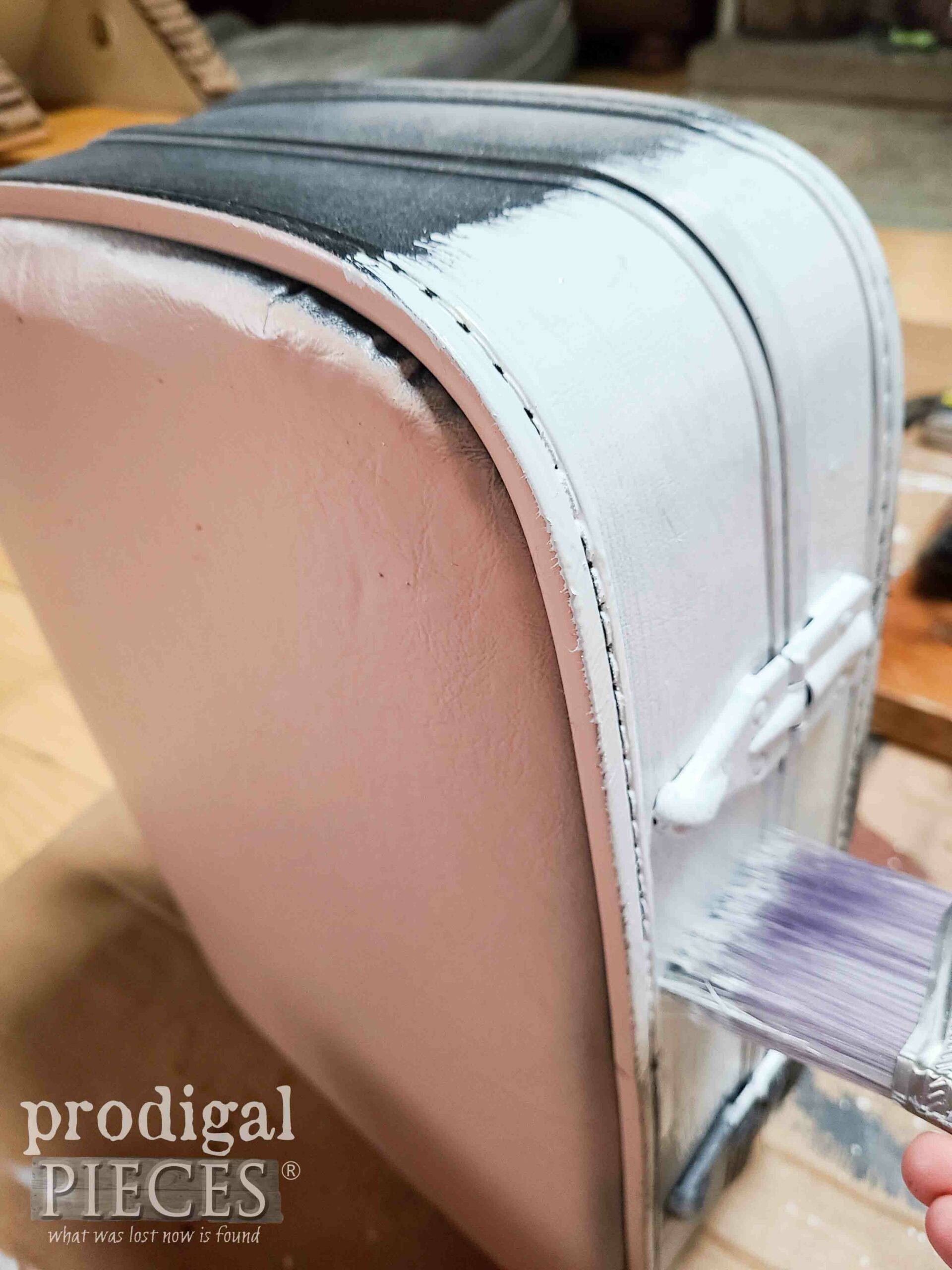 Painting Vintage Suitcase Pink and White | prodigalpieces.com #prodigalpieces