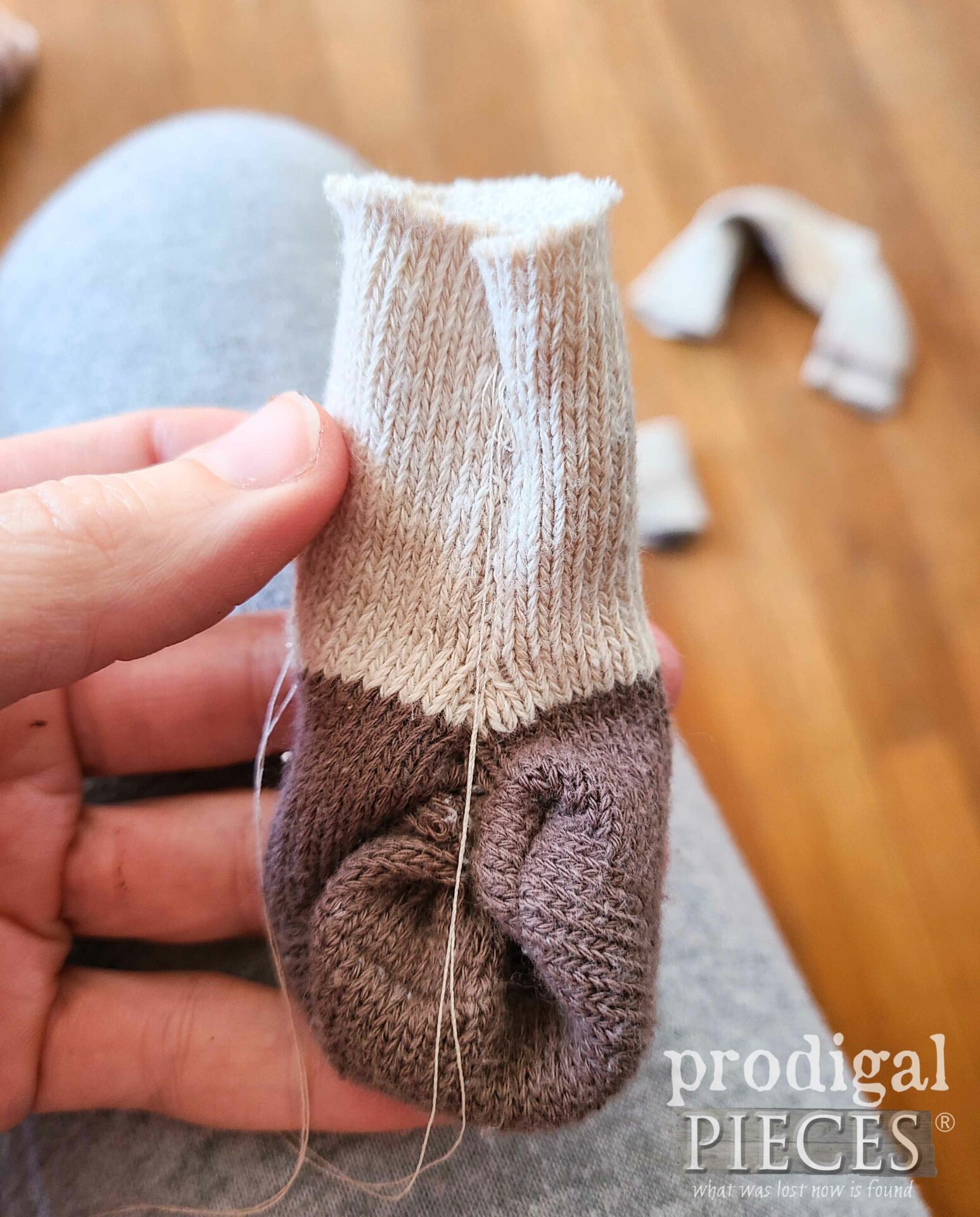 Hand-Stitched Sheep Sock Face for DIY Spool Sheep | prodigalpieces.com #prodigalpieces