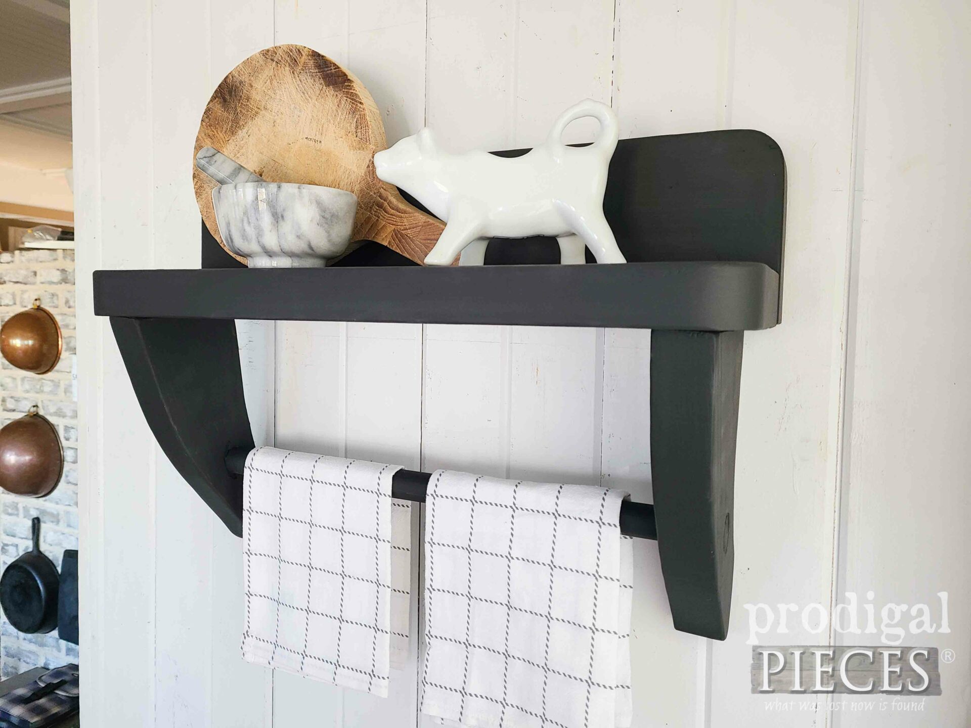 Black Farmhouse Shelf with Towel Rack by Larissa of Prodigal Pieces | prodigalpieces.com #prodigalpieces