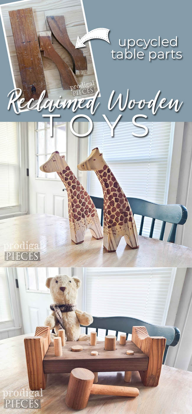 How adorable! These reclaimed wooden toys were created from an upcycled side table by Larissa of Prodigal Pieces | prodigalpieces.com #prodigalpieces