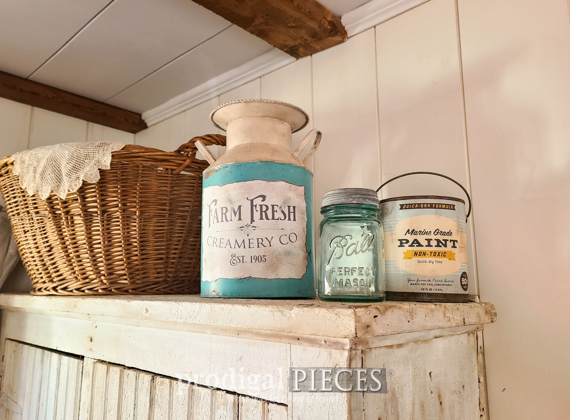 Featured Farmhouse Milk Can, Paint Can, and Zinc Canning Lid #Trashure makeover by Larissa of Prodigal Pieces | prodigalpieces.com #prodigalpieces