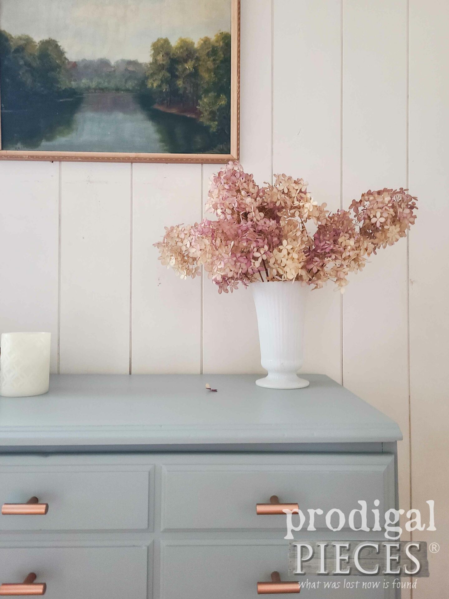 Blue Chest of Drawers with Hydrangeas by Larissa of Prodigal Pieces | prodigalpieces.com #prodigalpieces Blue Chest of Drawers with Hydrangeas by Larissa of Prodigal Pieces | prodigalpieces.com #prodigalpieces