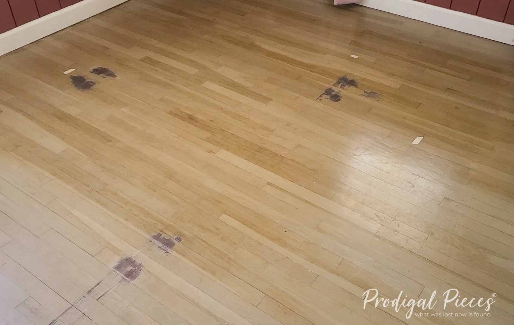 Damaged Hardwood Floor Before DIY Painted Rug | prodigalpieces.com #prodigalpieces Damaged Hardwood Floor Before DIY Painted Rug | prodigalpieces.com #prodigalpieces