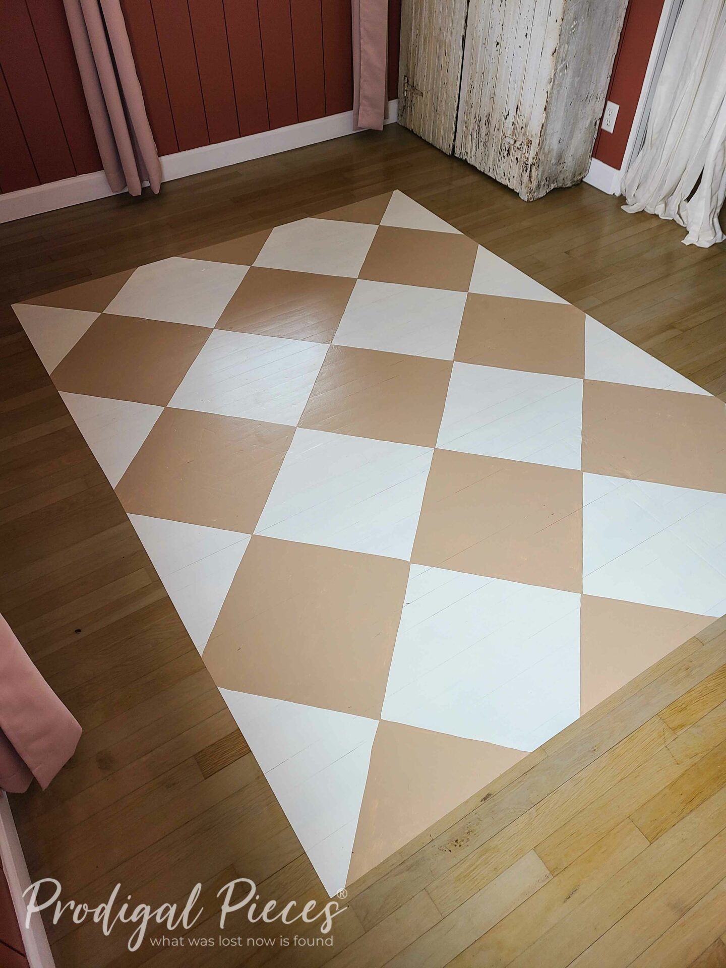 DIY Checkerboard Rug on Hardwood Floor by Larissa of Prodigal Pieces | prodigalpieces.com #prodigalpieces DIY Checkerboard Rug on Hardwood Floor by Larissa of Prodigal Pieces | prodigalpieces.com #prodigalpieces