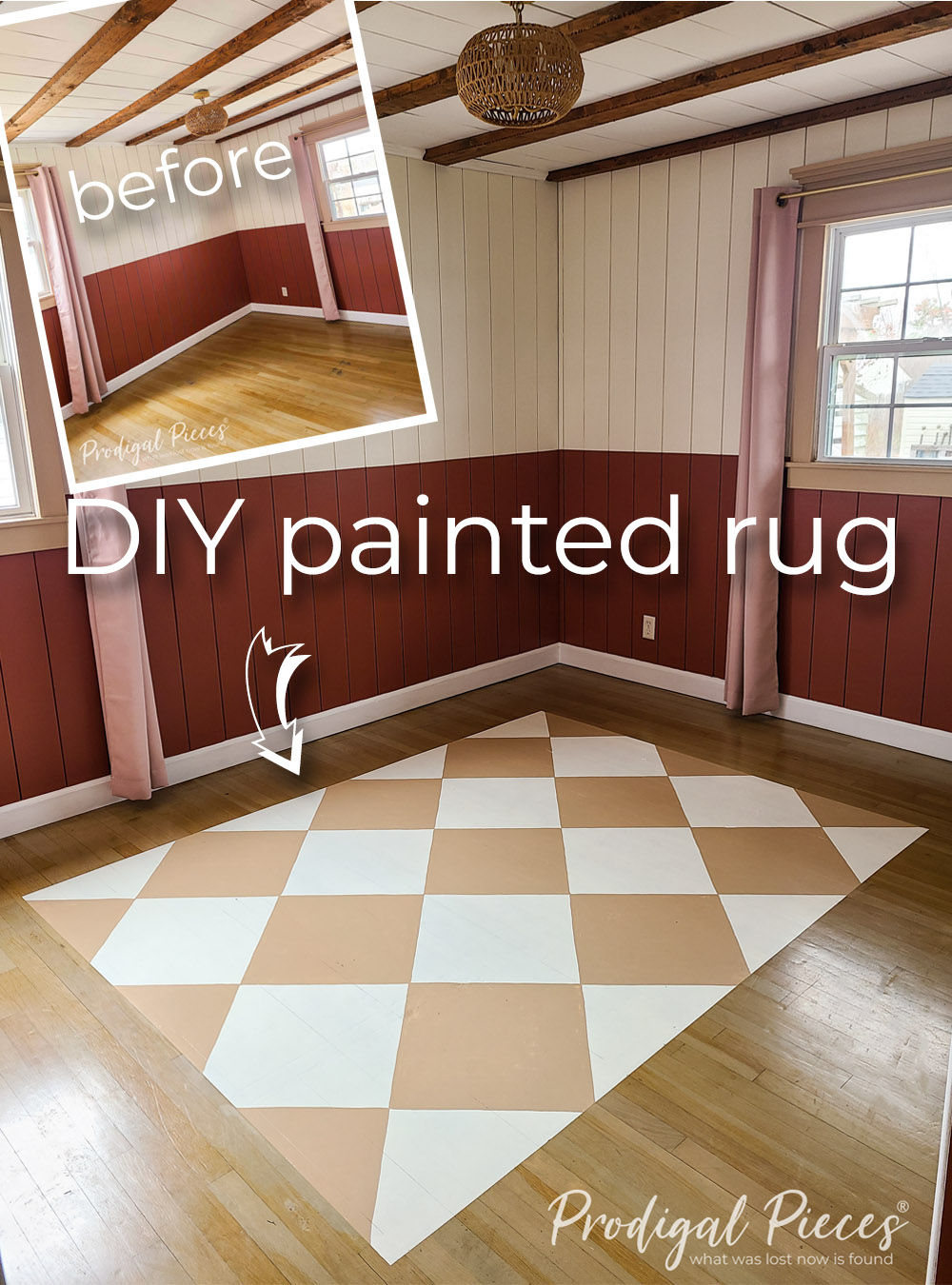 Create a DIY Painted Rug on Hardwood Floors with this vlog tutorial by Larissa of Prodigal Pieces | prodigalpieces.com #prodigalpieces Create a DIY Painted Rug on Hardwood Floors with this vlog tutorial by Larissa of Prodigal Pieces | prodigalpieces.com #prodigalpieces