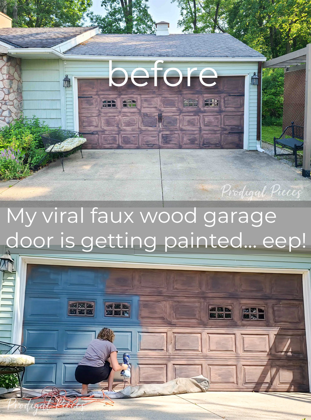"I painted my garage door" says Larissa after covering her DIY faux wood garage door from 12 years ago. See the vlog at prodigalpieces.com and livinrealwithlarissa.com "I painted my garage door" says Larissa after covering her DIY faux wood garage door from 12 years ago. See the vlog at prodigalpieces.com and livinrealwithlarissa.com