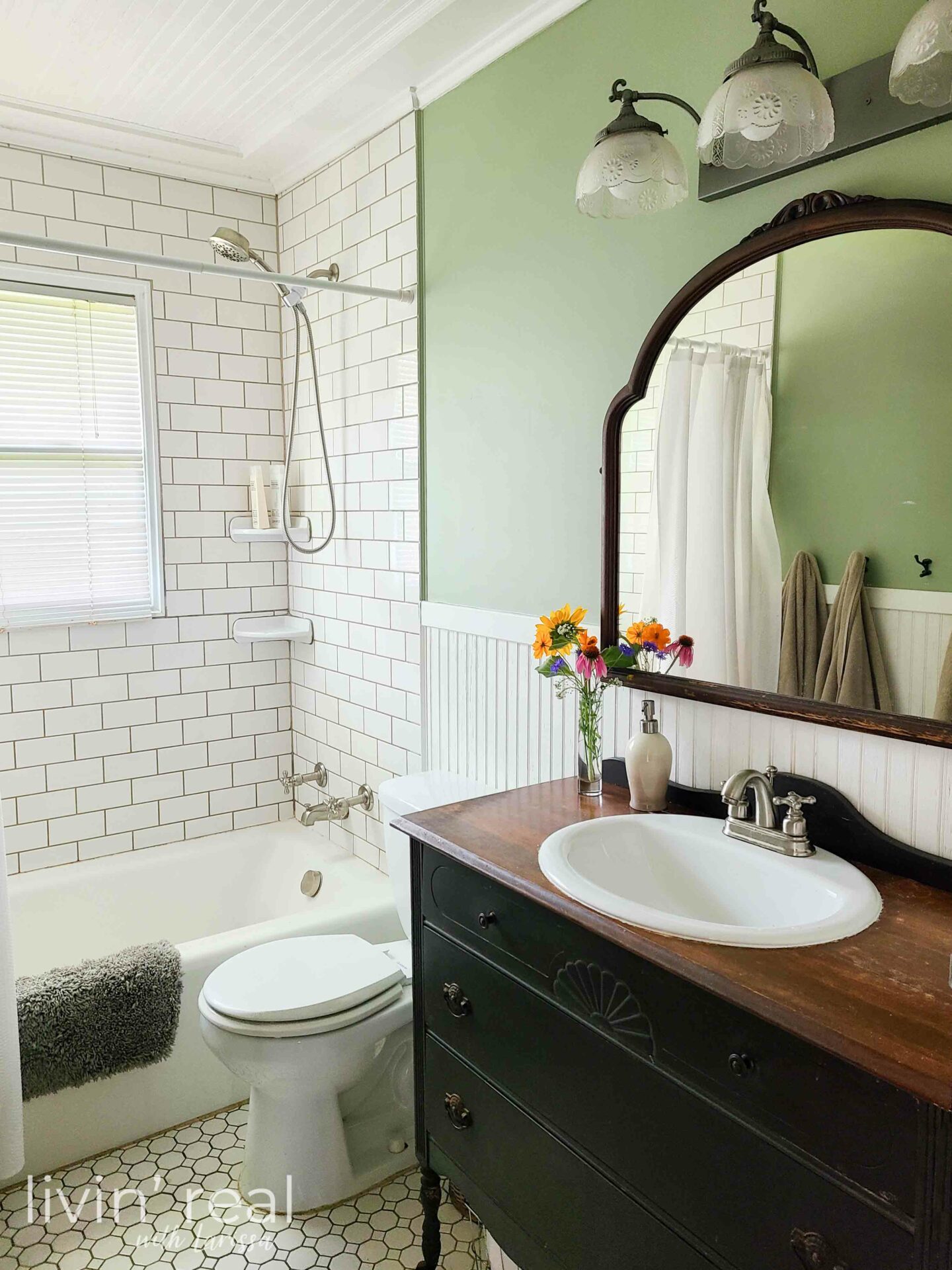 Soft Green Farmhouse Bathroom Makeover by Livin' Real with Larissa | livinrealwithlarissa.com #livinrealwithlarissa Soft Green Farmhouse Bathroom Makeover by Livin' Real with Larissa | livinrealwithlarissa.com #livinrealwithlarissa