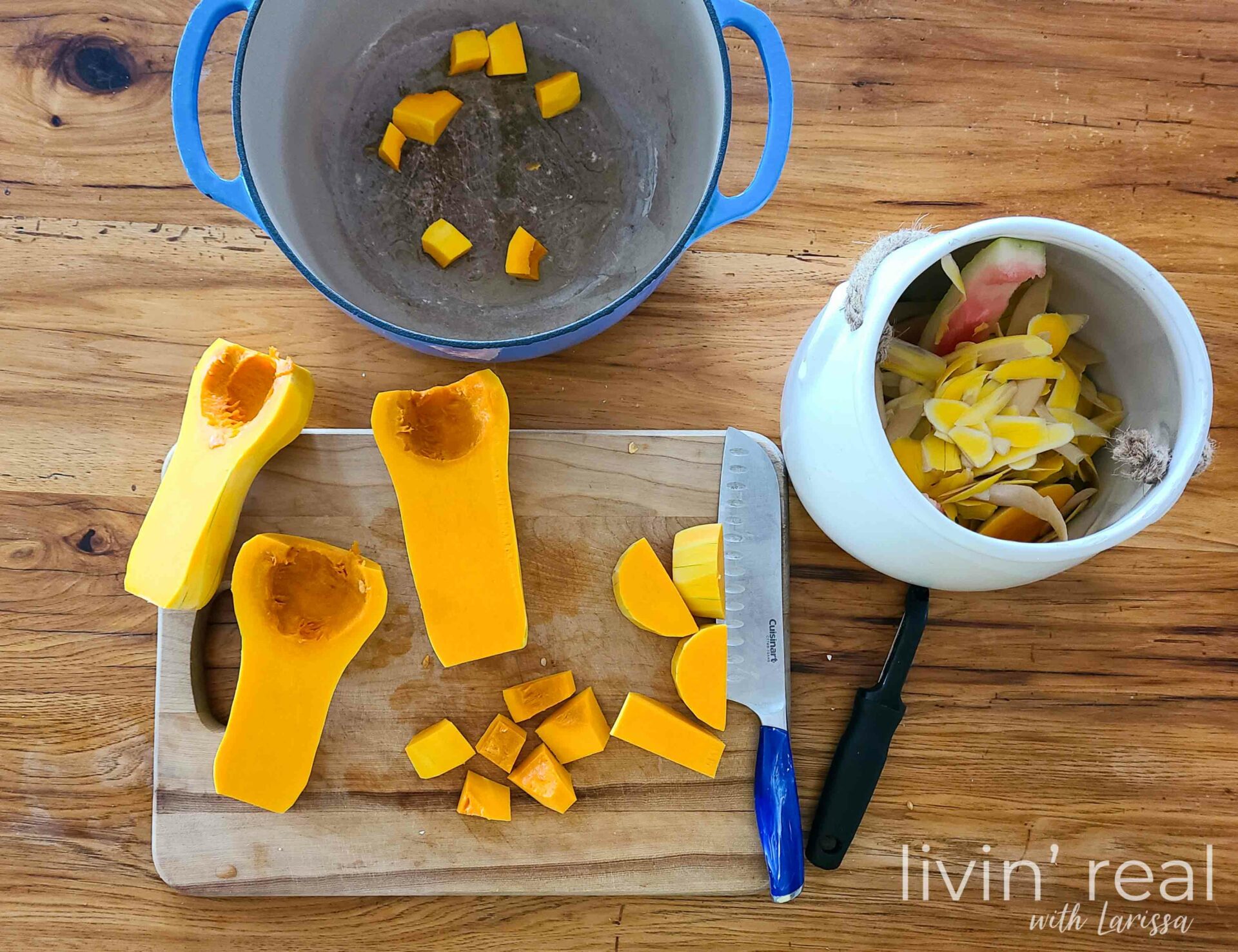 Cutting Butternut Squash for Hearty Chicken Stew Recipe by Livin' Real with Larissa | livinrealwithlarissa.com #livinrealwithlarissa Cutting Butternut Squash for Hearty Chicken Stew Recipe by Livin' Real with Larissa | livinrealwithlarissa.com #livinrealwithlarissa