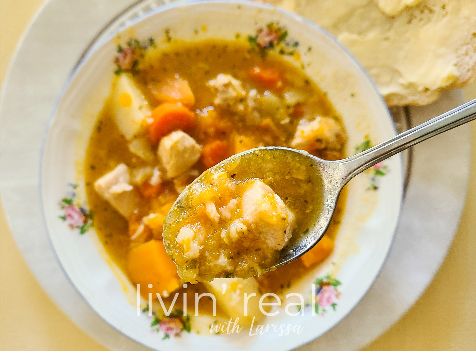 Featured Hearty Chicken Stew with Homegrown Butternut Squash by Livin' Real with Larissa | livinrealwithlarissa.com #livinrealwithlarissa