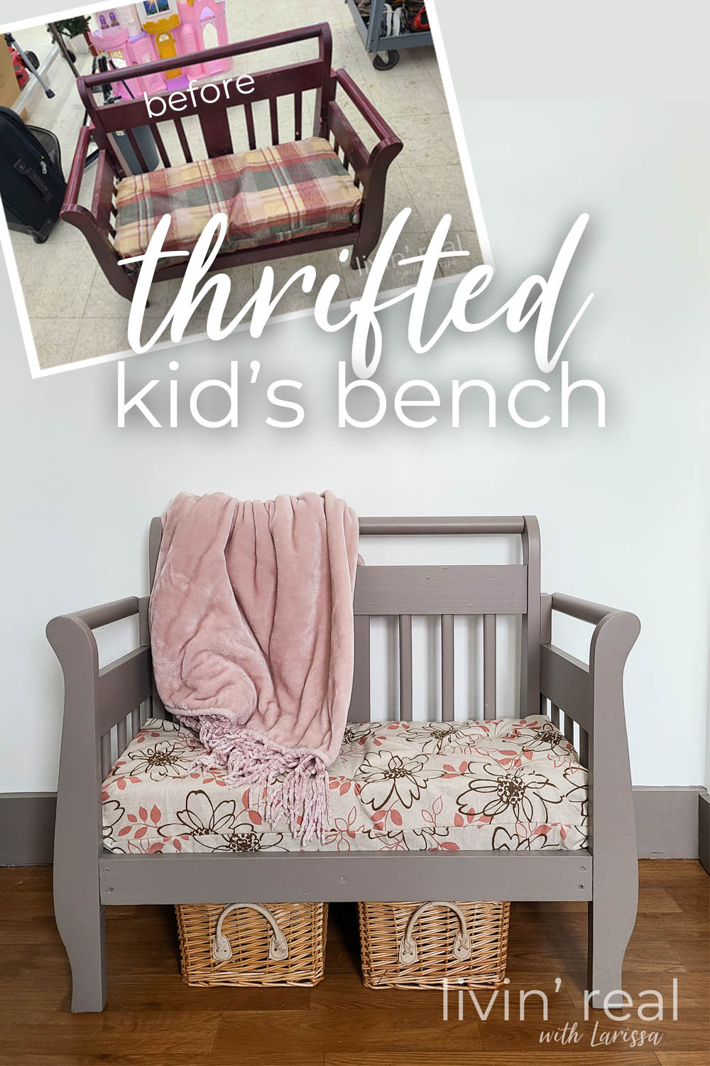 Thrifted Kids Bench Makeover by Livin' Real with Larissa | livinrealwithlarissa.com #livinrealwithlarissa Thrifted Kids Bench Makeover by Livin' Real with Larissa | livinrealwithlarissa.com #livinrealwithlarissa