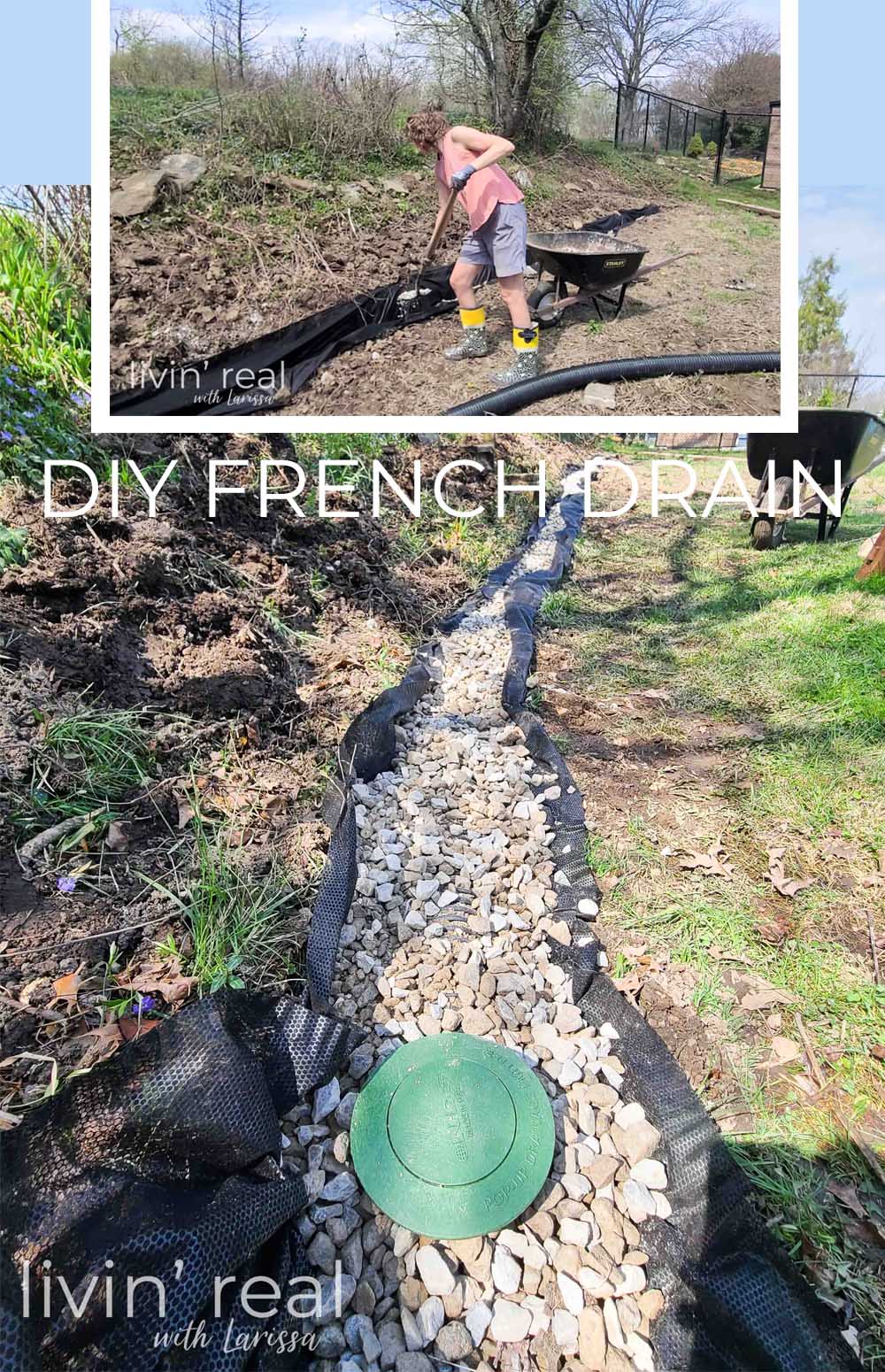 DIY French Drain for Water Drainage in Your Yard by Livin' Real with Larissa | livinrealwithlarissa.com #livinrealwithlarissa DIY French Drain for Water Drainage in Your Yard by Livin' Real with Larissa | livinrealwithlarissa.com #livinrealwithlarissa